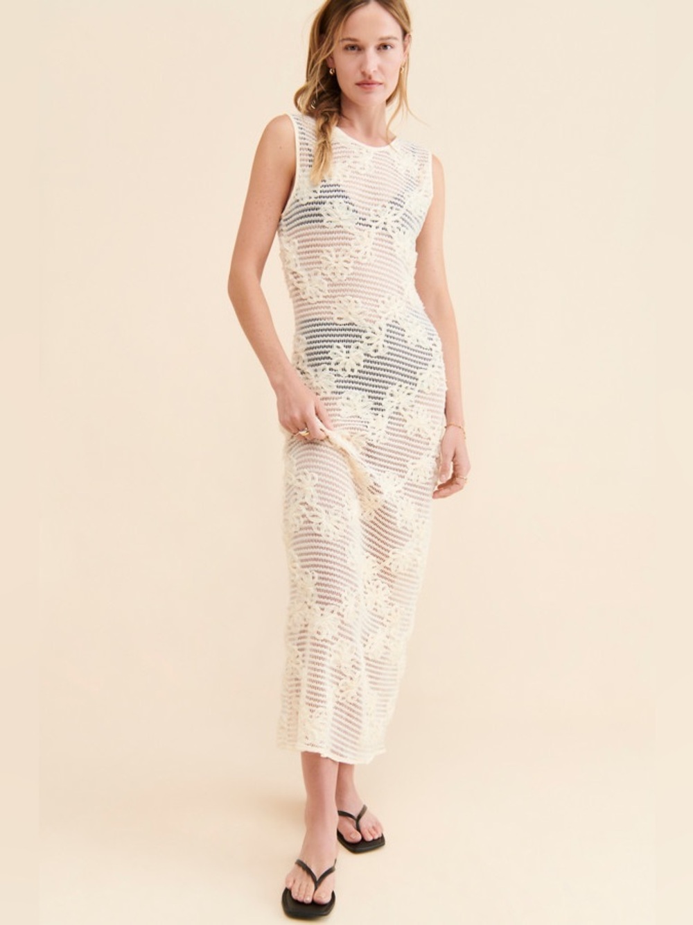 Ghospell Libby Crochet Midi Dress